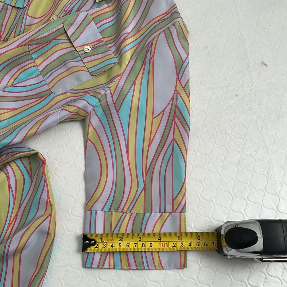Anthropologie multicolor silk retro pastel patterned shirt dress M - Picture 11 of 11